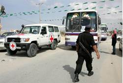Buses preparing to carry terrorist prisoners